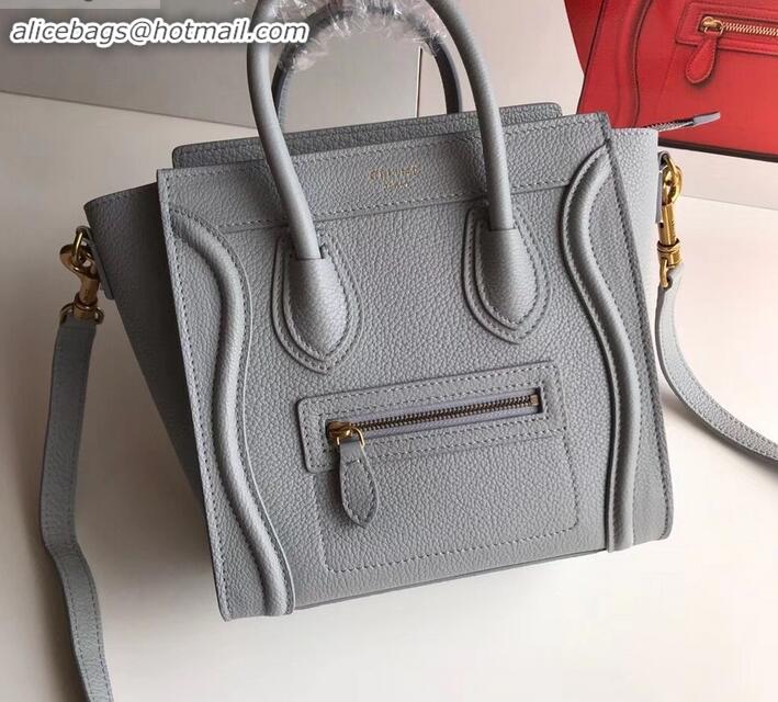 Fashion Celine Nano Luggage Bag in Original Drummed Calfskin Light Gray with Removable Shoulder Strap C090906