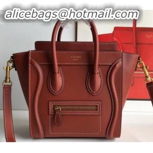 Luxury Cheap Celine Nano Luggage Bag in Original Smooth Calfskin Caramel with Removable Shoulder Strap C090906