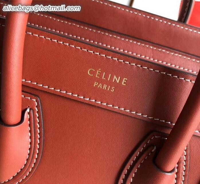 Luxury Cheap Celine Nano Luggage Bag in Original Smooth Calfskin Caramel with Removable Shoulder Strap C090906