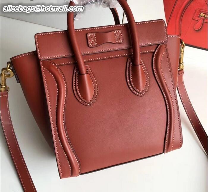 Luxury Cheap Celine Nano Luggage Bag in Original Smooth Calfskin Caramel with Removable Shoulder Strap C090906