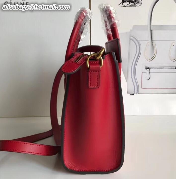 Affordable Price Celine Nano Luggage Bag in Original Smooth Calfskin Red with Removable Shoulder Strap C090906