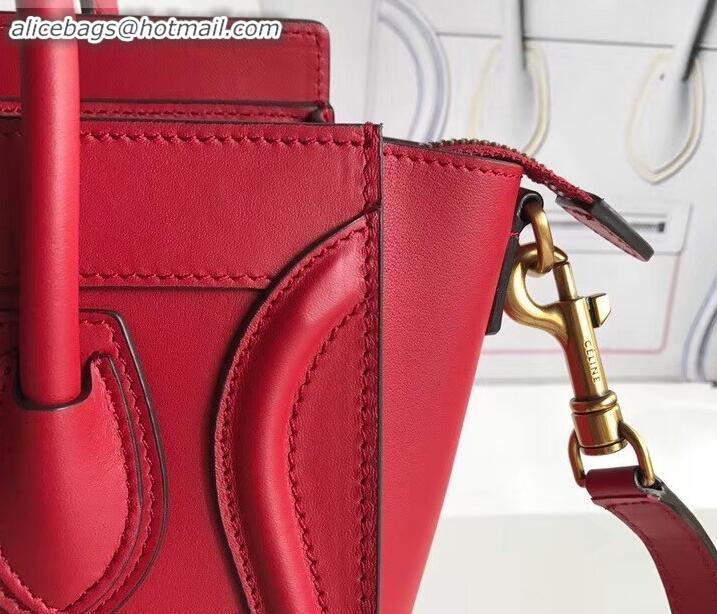 Affordable Price Celine Nano Luggage Bag in Original Smooth Calfskin Red with Removable Shoulder Strap C090906