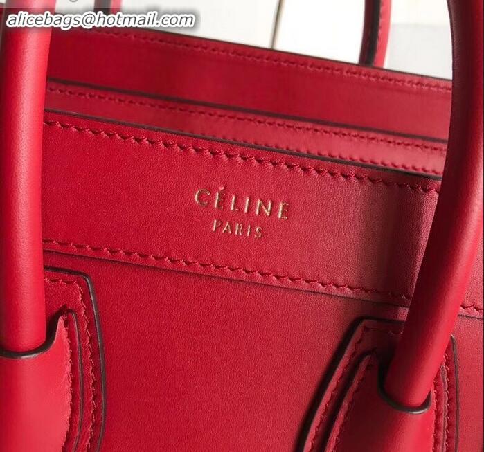 Affordable Price Celine Nano Luggage Bag in Original Smooth Calfskin Red with Removable Shoulder Strap C090906