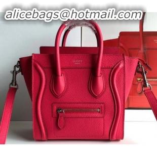 Design Cheap Celine Nano Luggage Bag in Original Drummed Calfskin Red with Removable Shoulder Strap C090906