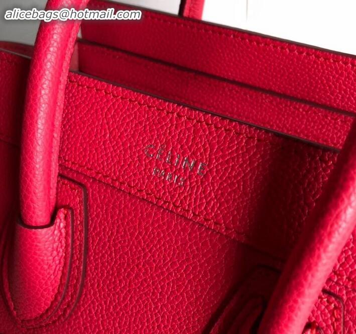 Design Cheap Celine Nano Luggage Bag in Original Drummed Calfskin Red with Removable Shoulder Strap C090906