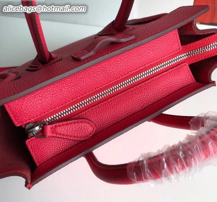 Design Cheap Celine Nano Luggage Bag in Original Drummed Calfskin Red with Removable Shoulder Strap C090906