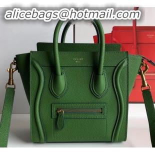 Duplicate Celine Nano Luggage Bag in Original Drummed Calfskin Green with Removable Shoulder Strap C090906