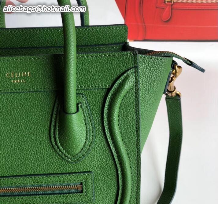 Duplicate Celine Nano Luggage Bag in Original Drummed Calfskin Green with Removable Shoulder Strap C090906