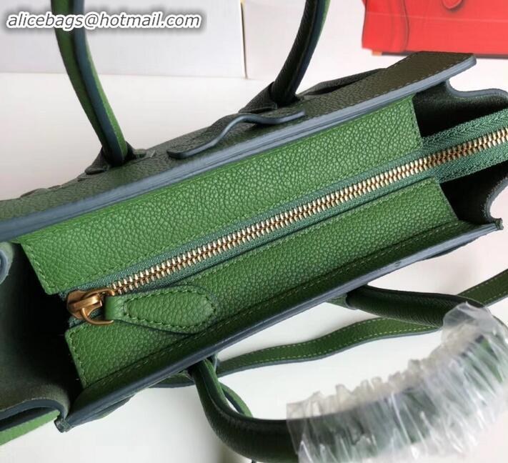 Duplicate Celine Nano Luggage Bag in Original Drummed Calfskin Green with Removable Shoulder Strap C090906