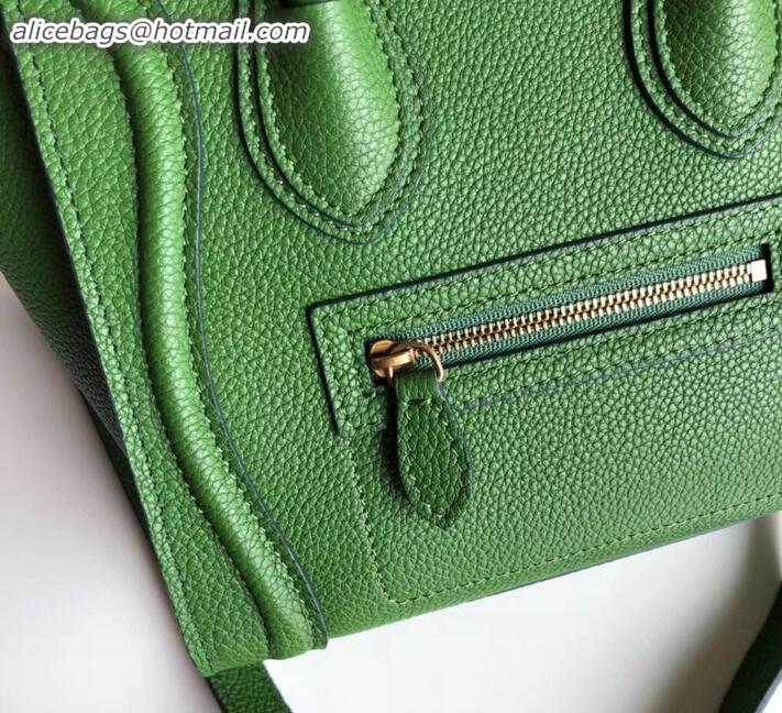 Duplicate Celine Nano Luggage Bag in Original Drummed Calfskin Green with Removable Shoulder Strap C090906