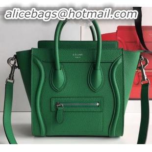 Low Price Celine Nano Luggage Bag in Original Drummed Calfskin Bamboo Green with Removable Shoulder Strap C090906