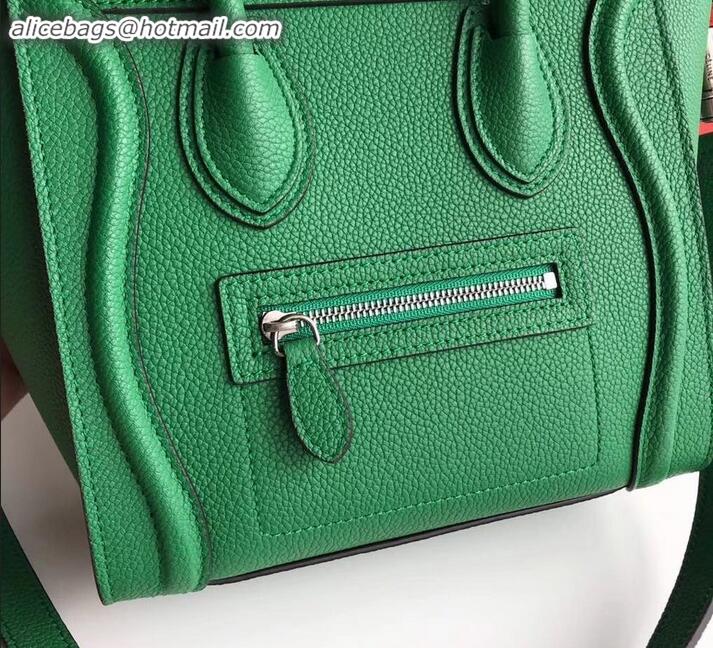 Low Price Celine Nano Luggage Bag in Original Drummed Calfskin Bamboo Green with Removable Shoulder Strap C090906