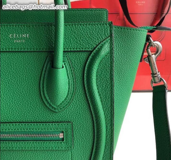 Low Price Celine Nano Luggage Bag in Original Drummed Calfskin Bamboo Green with Removable Shoulder Strap C090906