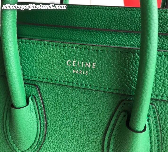 Low Price Celine Nano Luggage Bag in Original Drummed Calfskin Bamboo Green with Removable Shoulder Strap C090906