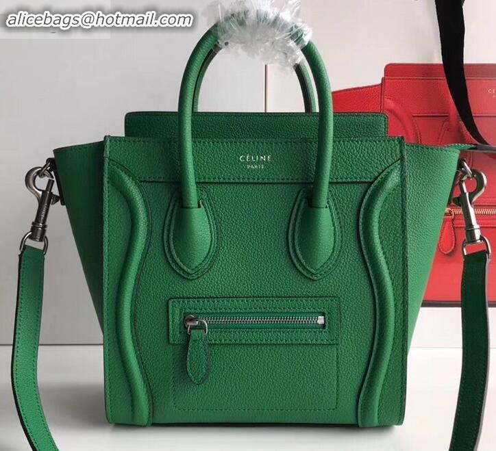 Low Price Celine Nano Luggage Bag in Original Drummed Calfskin Bamboo Green with Removable Shoulder Strap C090906