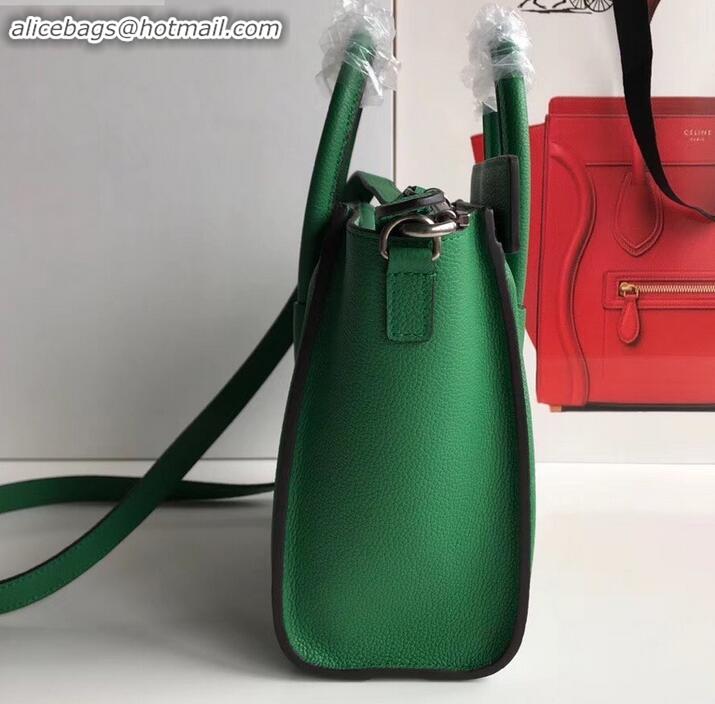 Low Price Celine Nano Luggage Bag in Original Drummed Calfskin Bamboo Green with Removable Shoulder Strap C090906