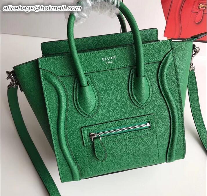 Low Price Celine Nano Luggage Bag in Original Drummed Calfskin Bamboo Green with Removable Shoulder Strap C090906