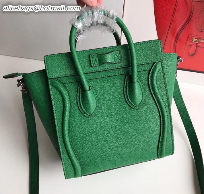 Low Price Celine Nano Luggage Bag in Original Drummed Calfskin Bamboo Green with Removable Shoulder Strap C090906