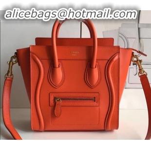 Discount Celine Nano Luggage Bag in Original Smooth Calfskin Orange with Removable Shoulder Strap C090906