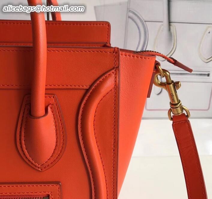 Discount Celine Nano Luggage Bag in Original Smooth Calfskin Orange with Removable Shoulder Strap C090906