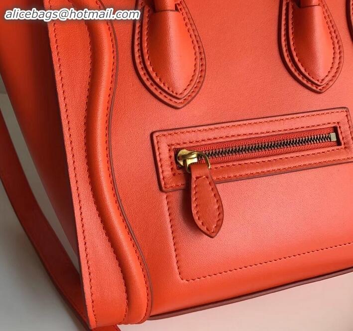 Discount Celine Nano Luggage Bag in Original Smooth Calfskin Orange with Removable Shoulder Strap C090906