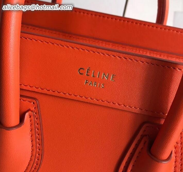 Discount Celine Nano Luggage Bag in Original Smooth Calfskin Orange with Removable Shoulder Strap C090906