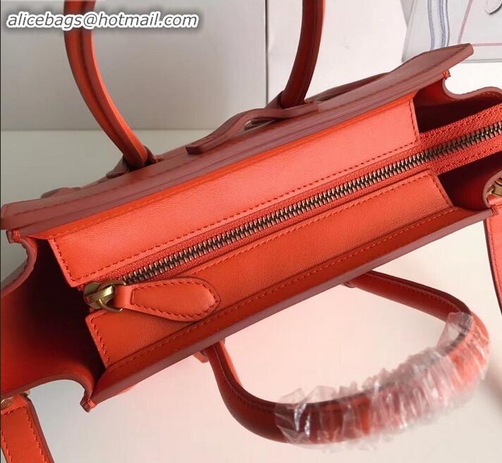 Discount Celine Nano Luggage Bag in Original Smooth Calfskin Orange with Removable Shoulder Strap C090906