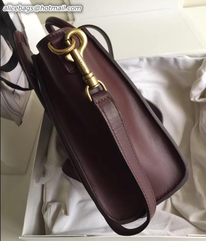 Duplicate Celine Nano Luggage Bag in Original Smooth Calfskin Burgundy with Removable Shoulder Strap C090906