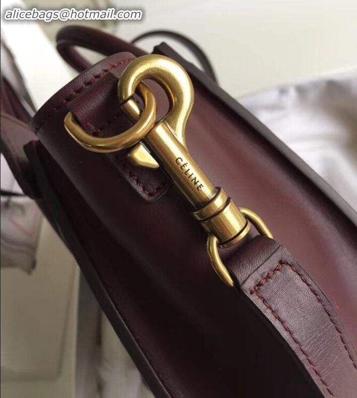 Duplicate Celine Nano Luggage Bag in Original Smooth Calfskin Burgundy with Removable Shoulder Strap C090906