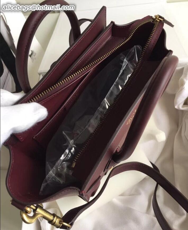 Duplicate Celine Nano Luggage Bag in Original Smooth Calfskin Burgundy with Removable Shoulder Strap C090906