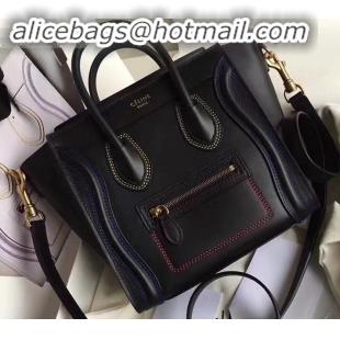 Super Quality Celine Nano Luggage Bag in Original Smooth Calfskin Black/Stitch with Removable Shoulder Strap C090906