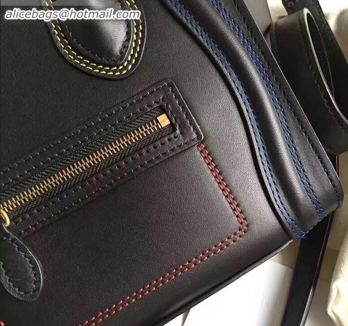 Super Quality Celine Nano Luggage Bag in Original Smooth Calfskin Black/Stitch with Removable Shoulder Strap C090906