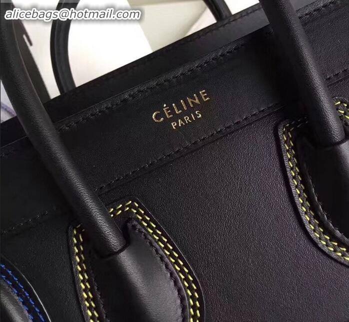 Super Quality Celine Nano Luggage Bag in Original Smooth Calfskin Black/Stitch with Removable Shoulder Strap C090906