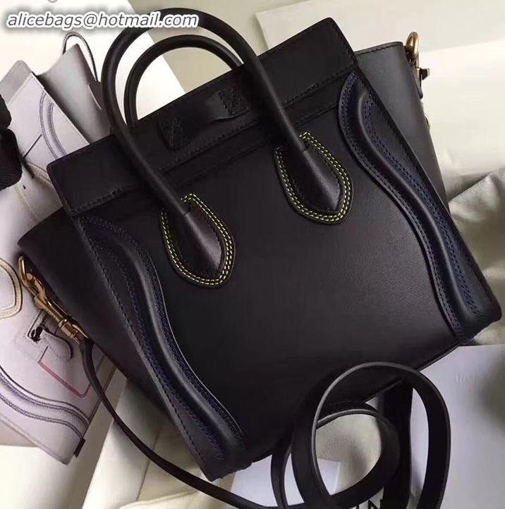 Super Quality Celine Nano Luggage Bag in Original Smooth Calfskin Black/Stitch with Removable Shoulder Strap C090906