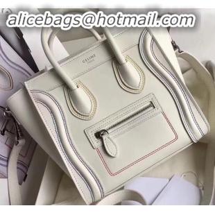 Good Quality Celine Nano Luggage Bag in Original Smooth Calfskin White/Stitch with Removable Shoulder Strap C090906