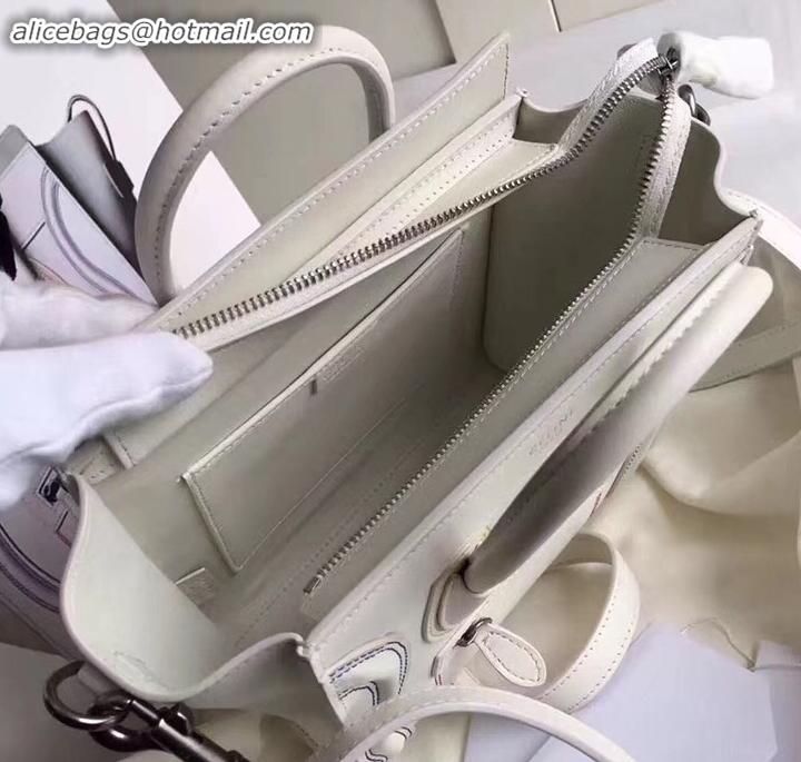 Good Quality Celine Nano Luggage Bag in Original Smooth Calfskin White/Stitch with Removable Shoulder Strap C090906