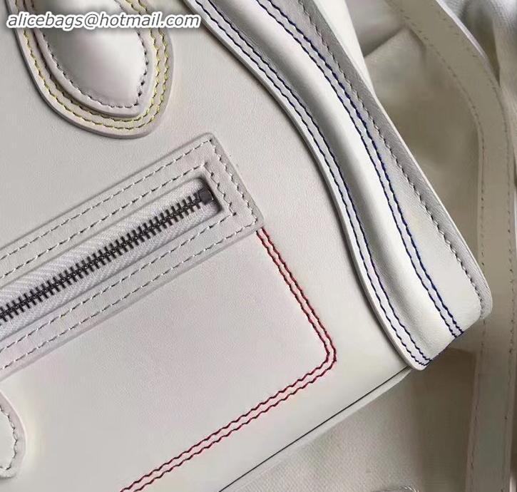 Good Quality Celine Nano Luggage Bag in Original Smooth Calfskin White/Stitch with Removable Shoulder Strap C090906