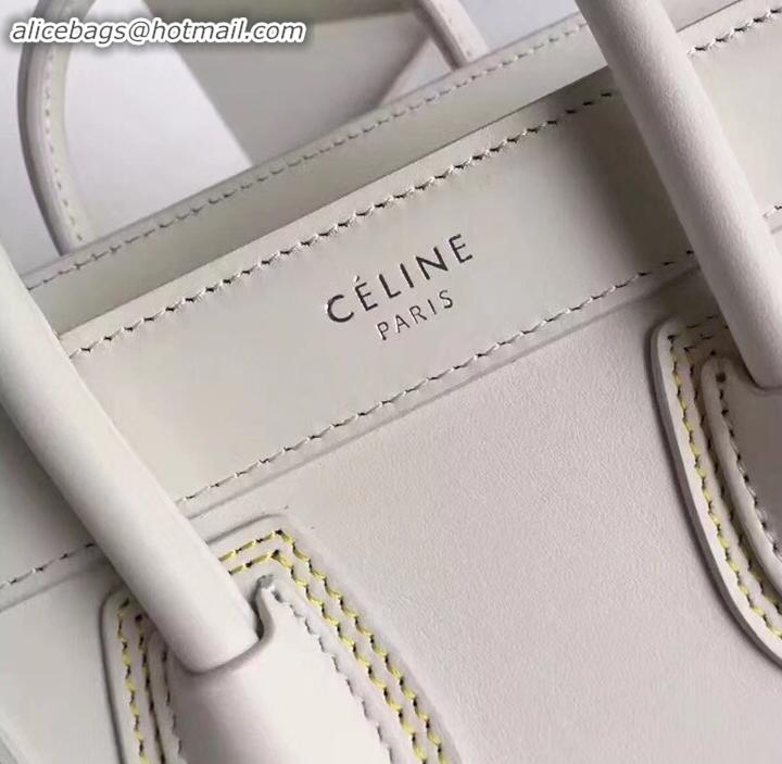 Good Quality Celine Nano Luggage Bag in Original Smooth Calfskin White/Stitch with Removable Shoulder Strap C090906