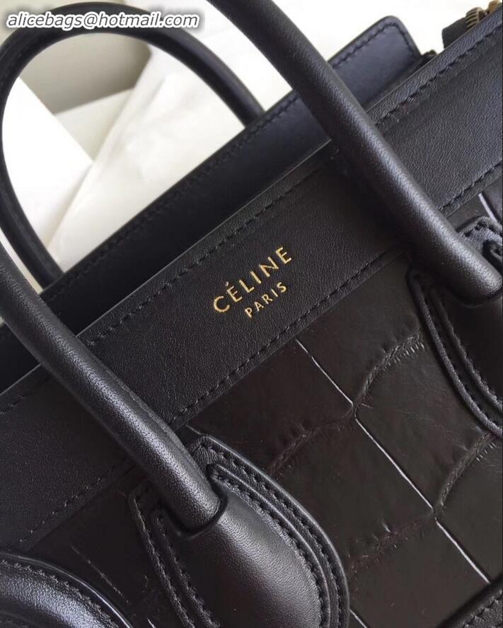 Promotion Celine Nano Luggage Bag in Original Black/Croco Pattern with Removable Shoulder Strap C090906