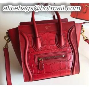 Top Quality Celine Nano Luggage Bag in Original Red/Croco Pattern with Removable Shoulder Strap C090906