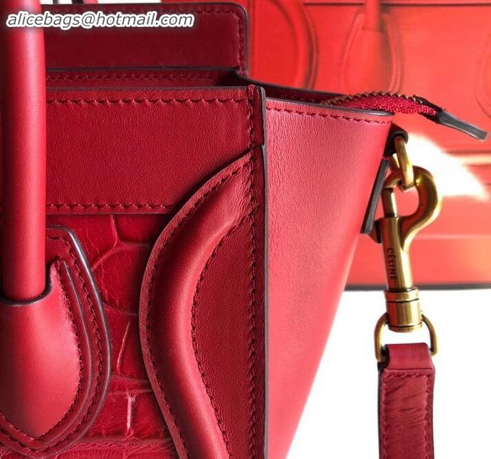 Top Quality Celine Nano Luggage Bag in Original Red/Croco Pattern with Removable Shoulder Strap C090906