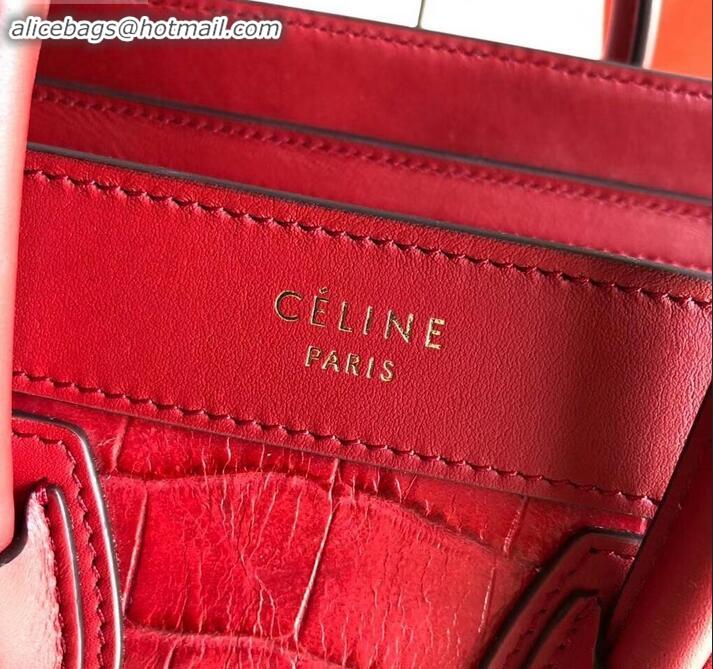 Top Quality Celine Nano Luggage Bag in Original Red/Croco Pattern with Removable Shoulder Strap C090906