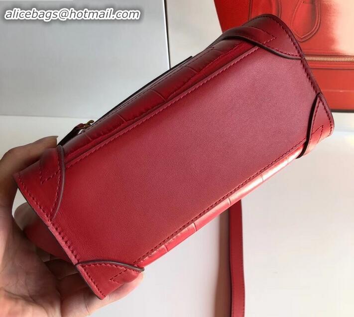 Top Quality Celine Nano Luggage Bag in Original Red/Croco Pattern with Removable Shoulder Strap C090906