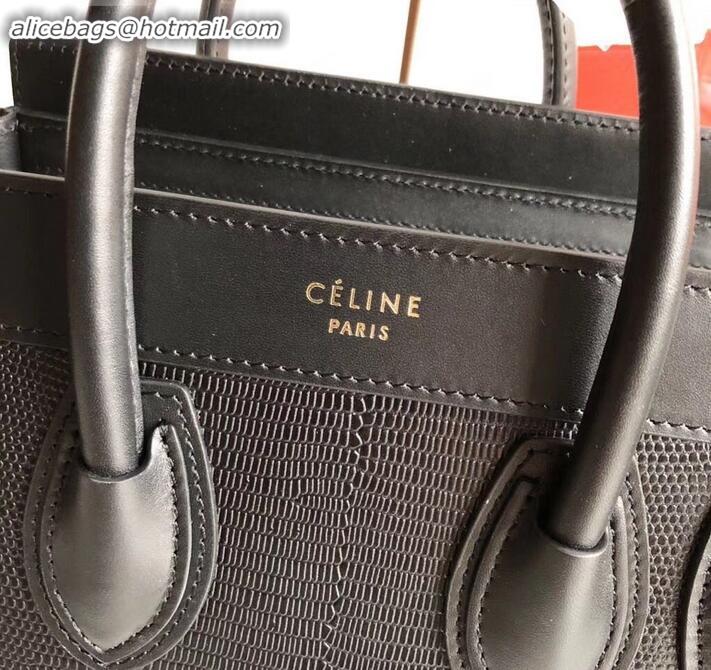 Best Price Celine Nano Luggage Bag in Original Black/Lizard Pattern with Removable Shoulder Strap C090906