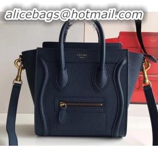 Design Discount Celine Nano Luggage Bag in Original Drummed Calfskin Royal Blue/Gold with Removable Shoulder Strap C0909