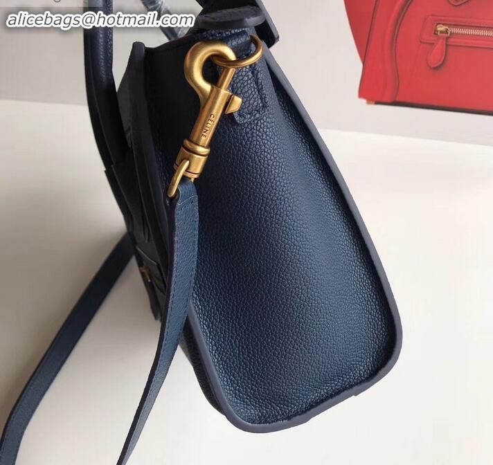 Design Discount Celine Nano Luggage Bag in Original Drummed Calfskin Royal Blue/Gold with Removable Shoulder Strap C0909