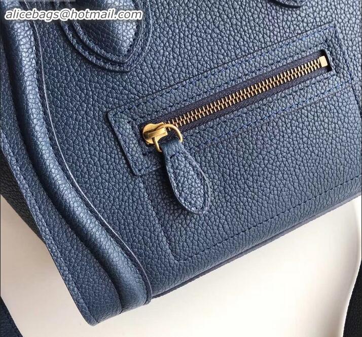 Design Discount Celine Nano Luggage Bag in Original Drummed Calfskin Royal Blue/Gold with Removable Shoulder Strap C0909