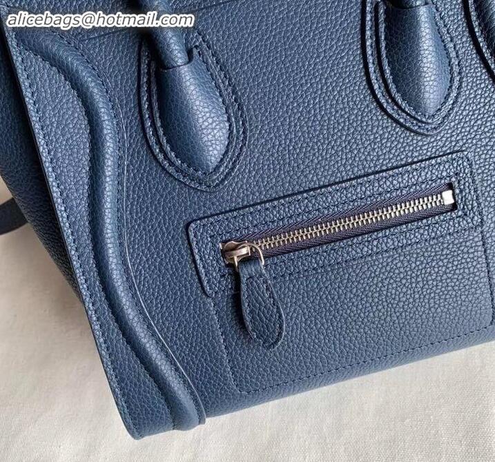 Classic Practical Celine Nano Luggage Bag in Original Drummed Calfskin Royal Blue/Silver with Removable Shoulder Strap C