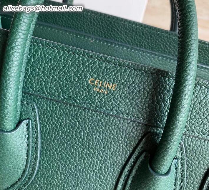 Top Grade Celine Nano Luggage Bag in Original Drummed Calfskin Dark Green with Removable Shoulder Strap C090906