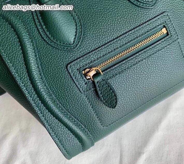 Top Grade Celine Nano Luggage Bag in Original Drummed Calfskin Dark Green with Removable Shoulder Strap C090906